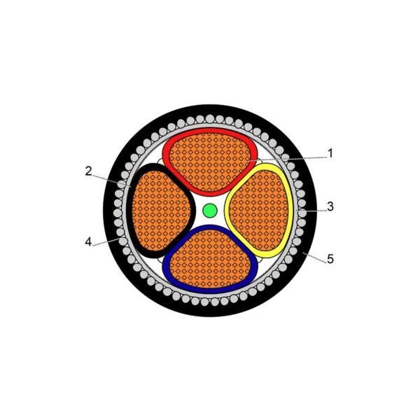 BAHRA — كابل طاقة جهد منخفض XLPE نحاسي مدرّع SWA، 4×185 مم²، 600/1000 فولت، أسود — RM IEC 60502-1 / FR IEC 60332-1
