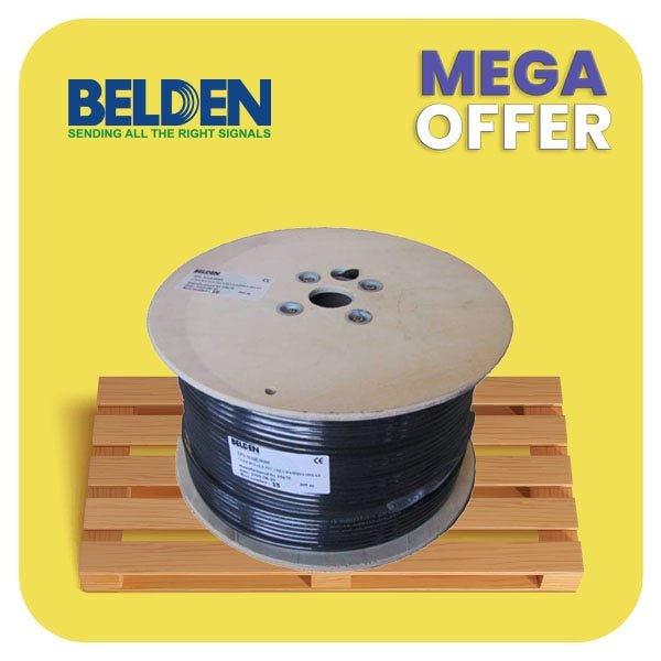 BELDEN — كابل محوري 1C*18 AWG Catv Series 6 Bccs/Gif/PE/Sh/PVC، أسود، 305 متر/لفة
