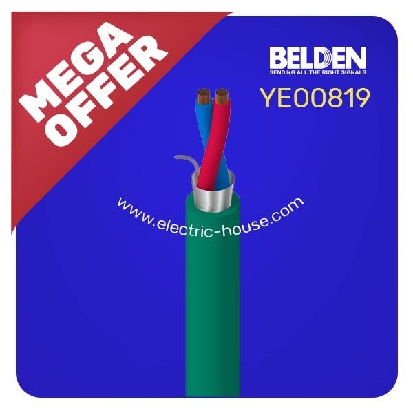 BELDEN — كابل EIB 1×0.8 بغشاء درع كامل/PVC، مطابق RoHS، أخضر، 1000 متر/لفة